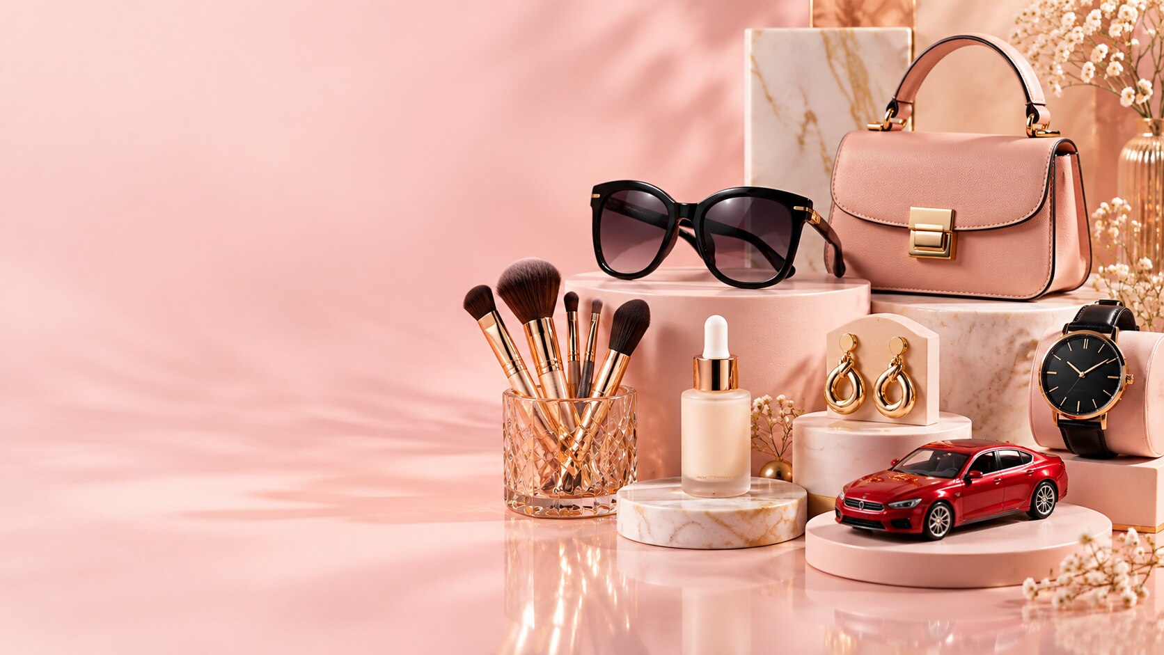 A styled selection of fashion accessories and everyday finds
